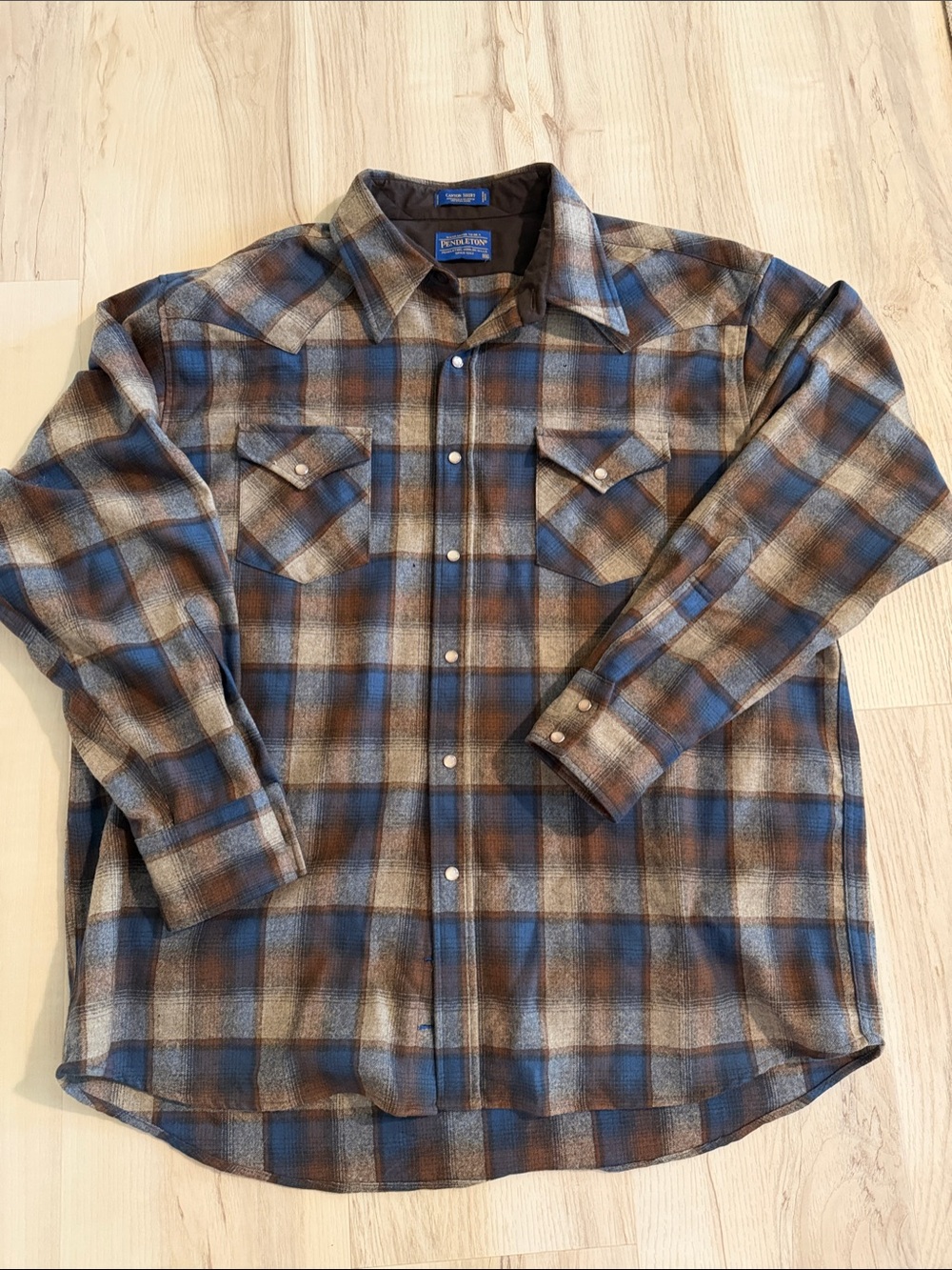 Pendleton Blue and Brown Plaid Western Button-Down Shirt B4 XXL